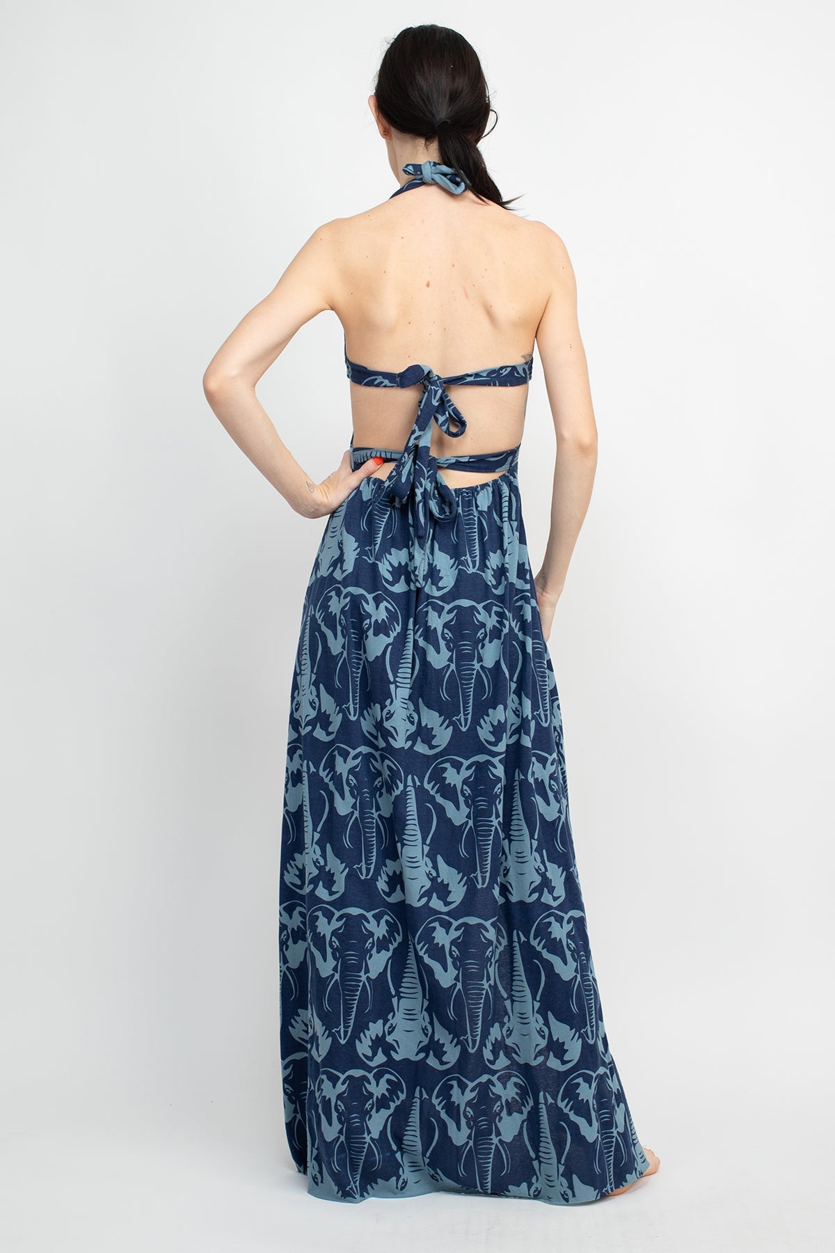 Women's Sexy Elephant Print Halter Maxi Tie Back High Slit Dress Lakhay-Retail Women's Sexy Elephant Print Halter Maxi Tie Back High Slit Dress Lakhay-Retail
