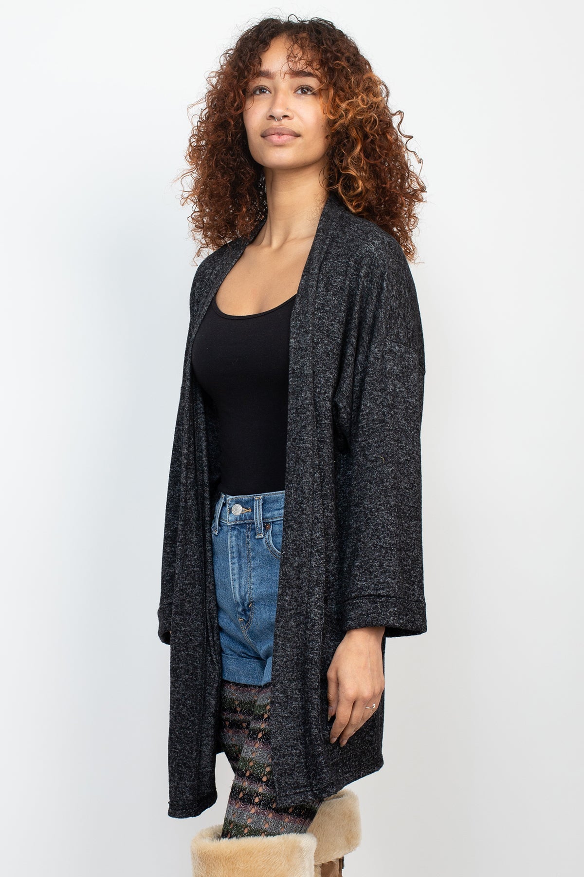 Boho Celestial Kimono Cardigan: Soft Knit, Open Front, Mid