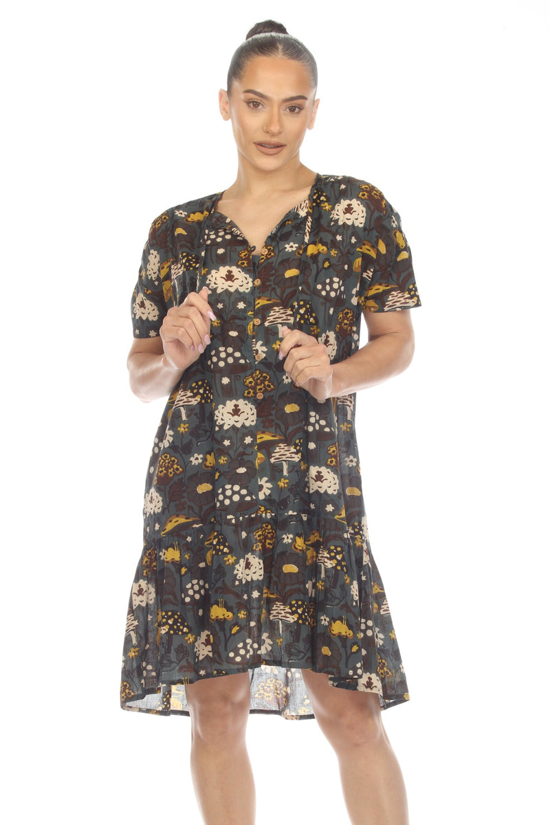 Mushroom Print Smock Dress