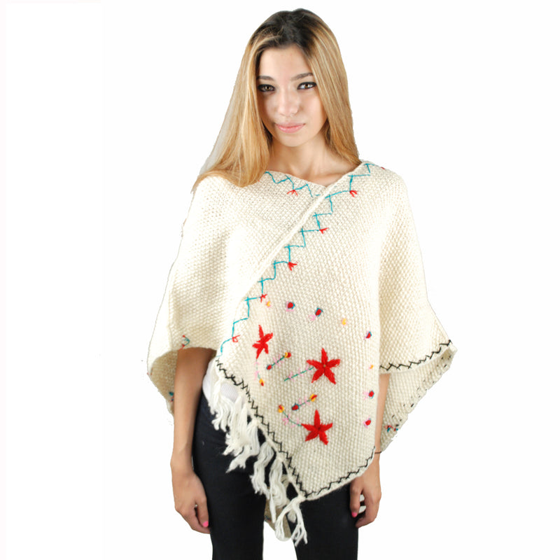 floral pancho-White-One size
