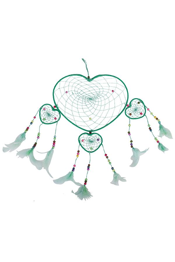 Green heart dreamcatcher with feathers