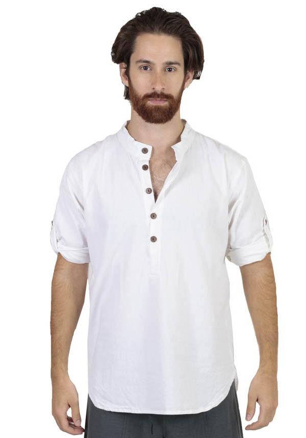 Men's Cotton Mandarin Collar Roll up sleeve Button Shirt