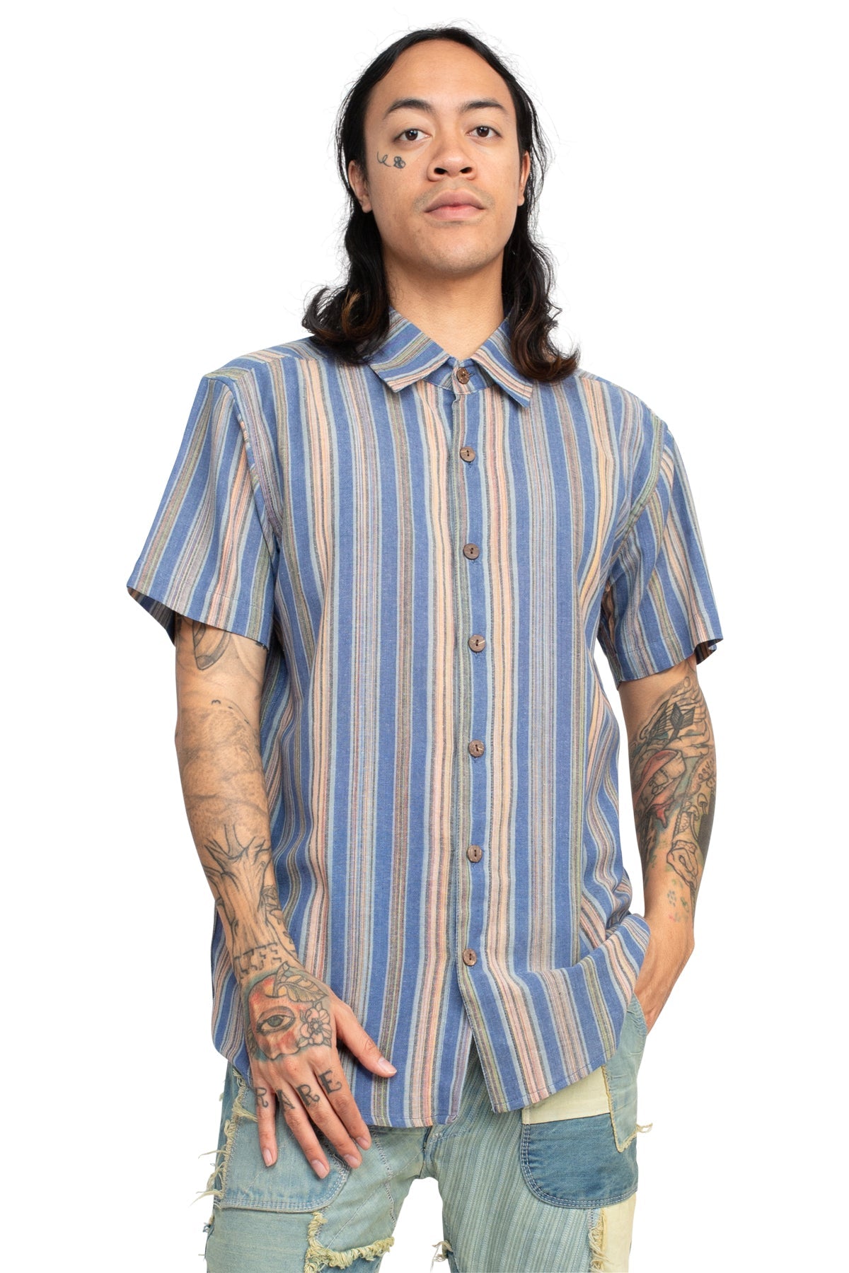 Men's Cotton Short Sleeve Striped Button Down Shirt - Cruise, Music  Festivals & Rastafarian Style! – Lakhay-Retail