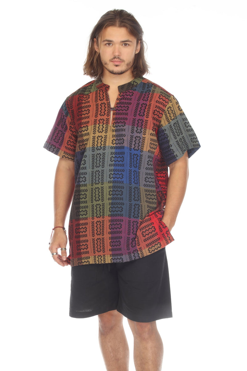 Woven Tribal Patch Print Short Sleeve Kurta