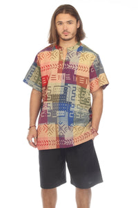 Woven Tribal Patch Print Short Sleeve Kurta