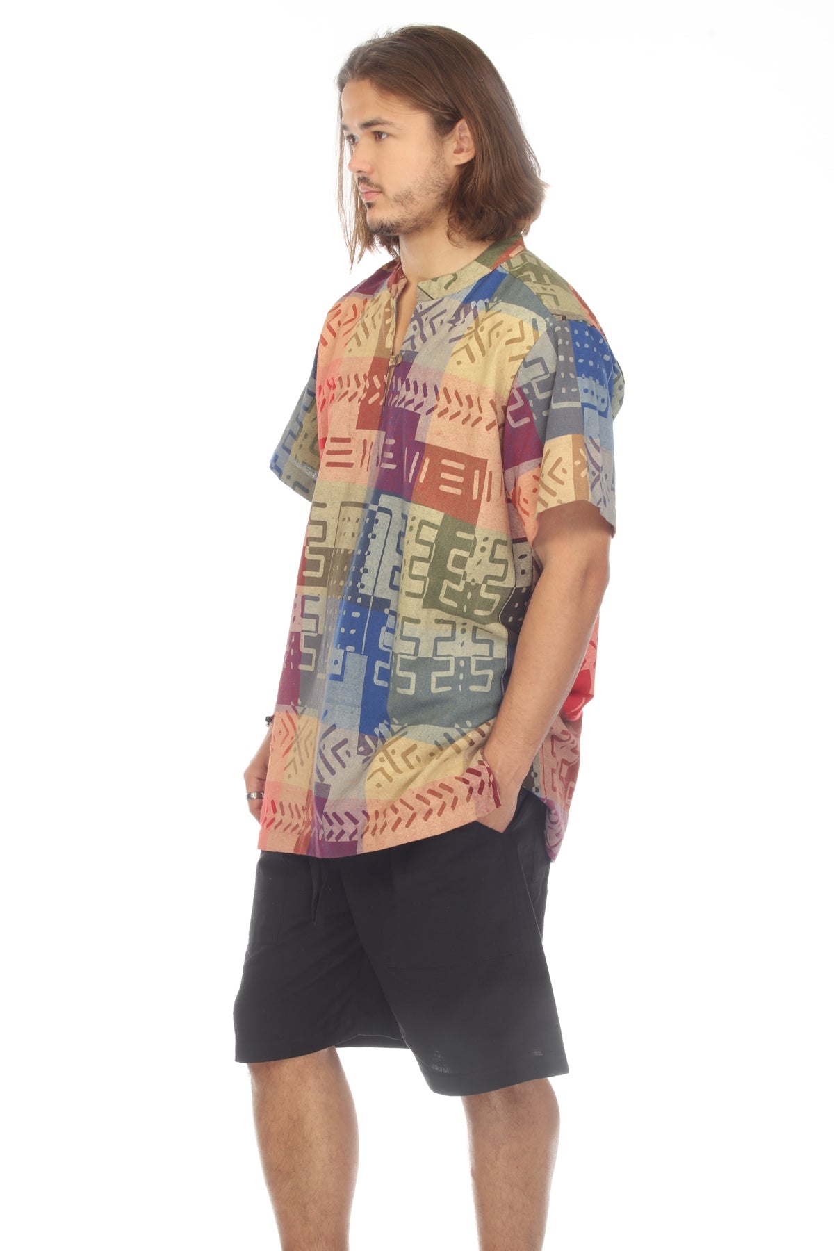 Woven Tribal Patch Print Short Sleeve Kurta