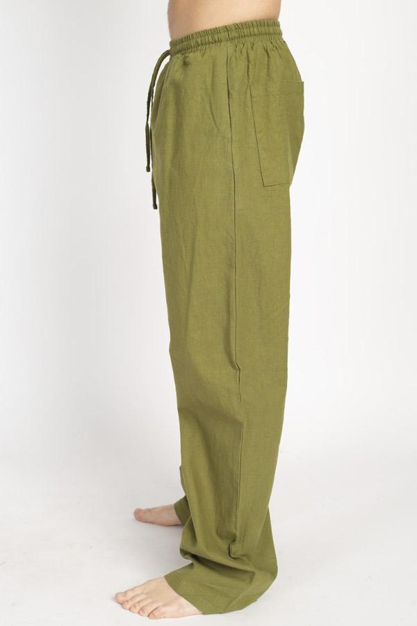 Woman's Olive Green Cotton Pull On Trousers | Cotton Pants With - Ruby Lane
