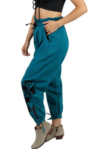 Women's Wildflower Gypsy Dance Cuffed Floral Embroidery Harem Lounge Pant