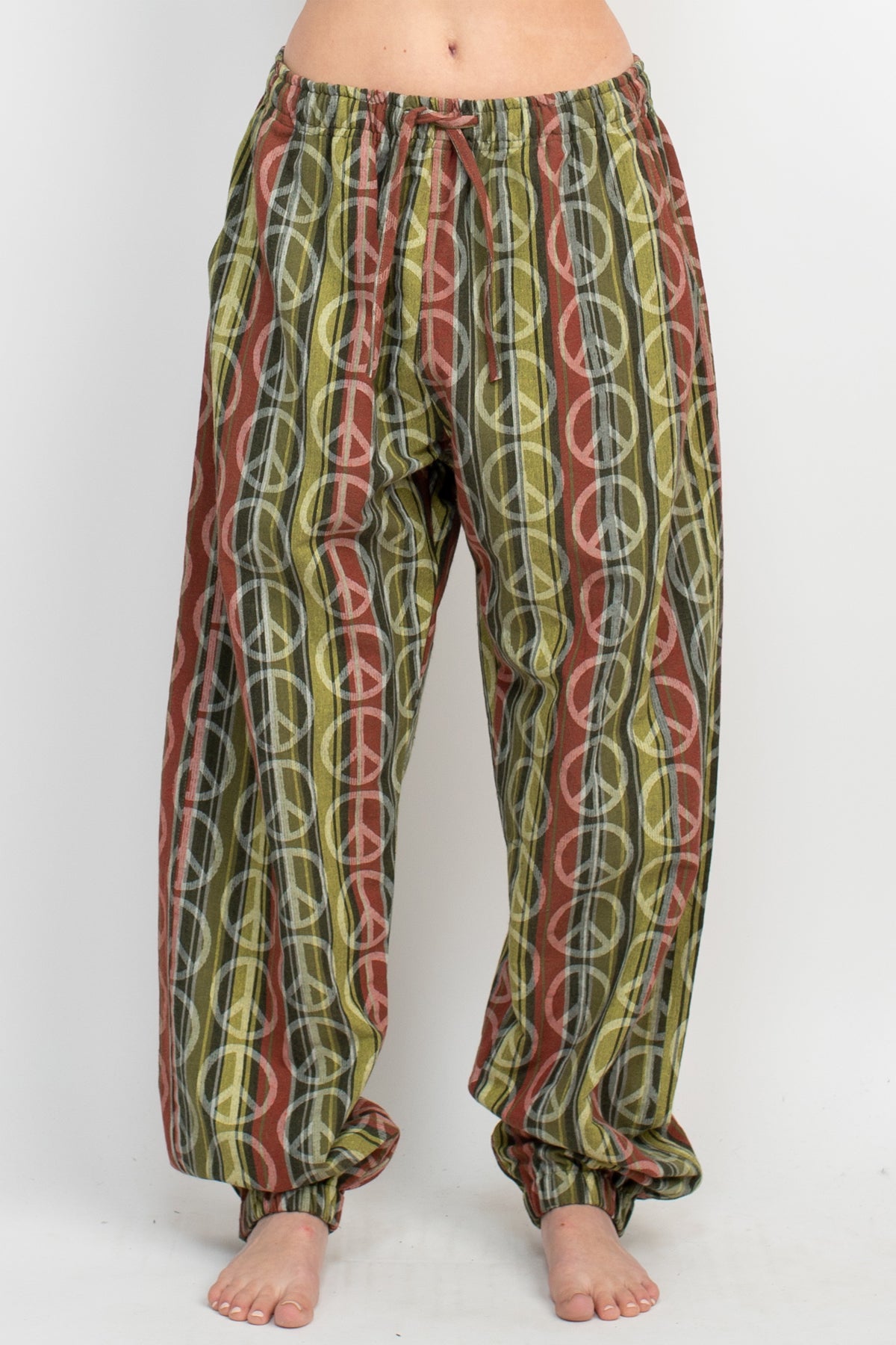 Women's Peace Sign Joggers - Stripe Drawstring Pants 60s 70s