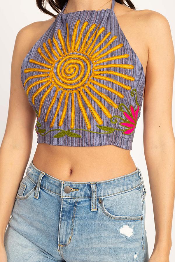 Sunrise Embroidered Halter Top