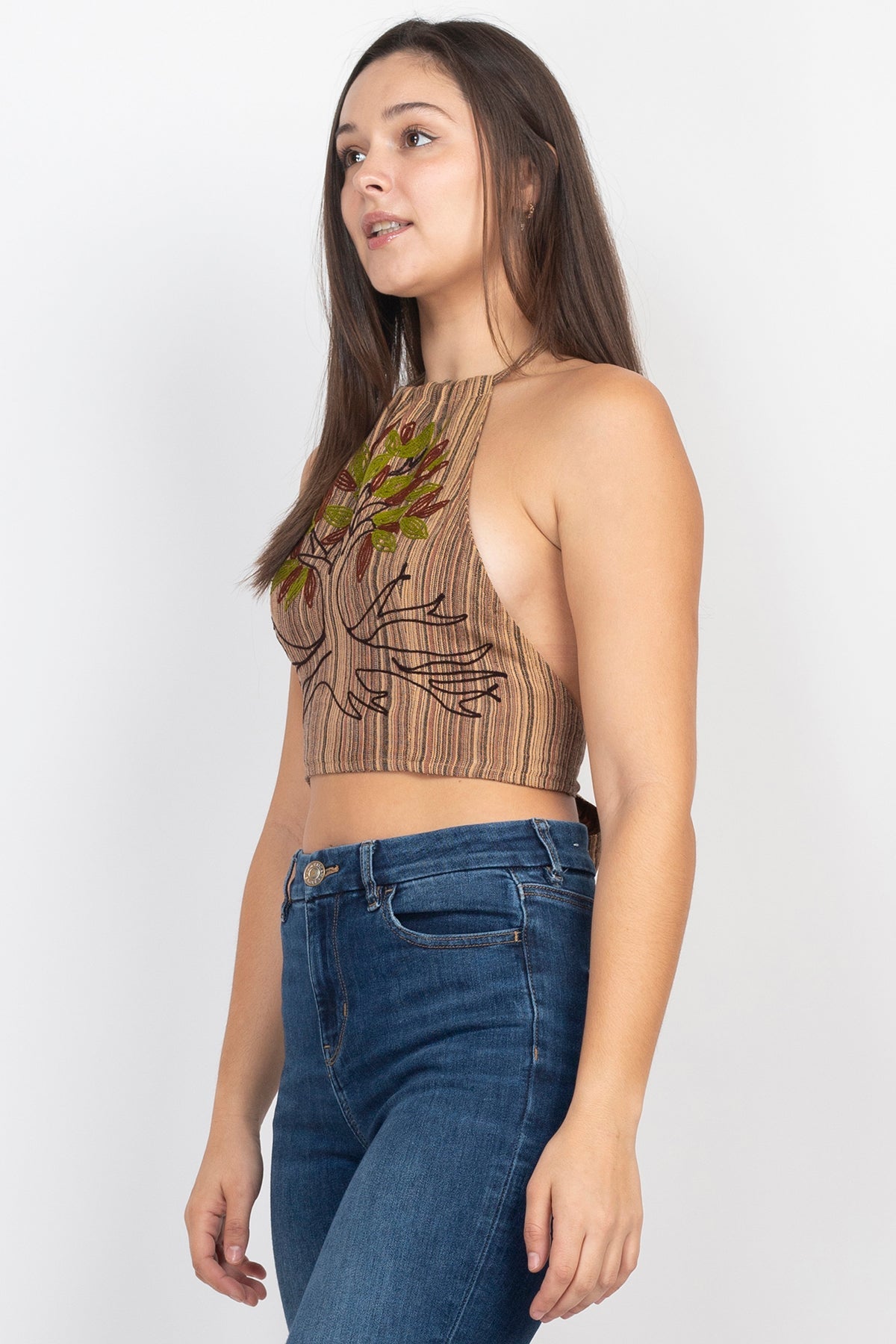 Tree Of Life Embroidery Halter Top