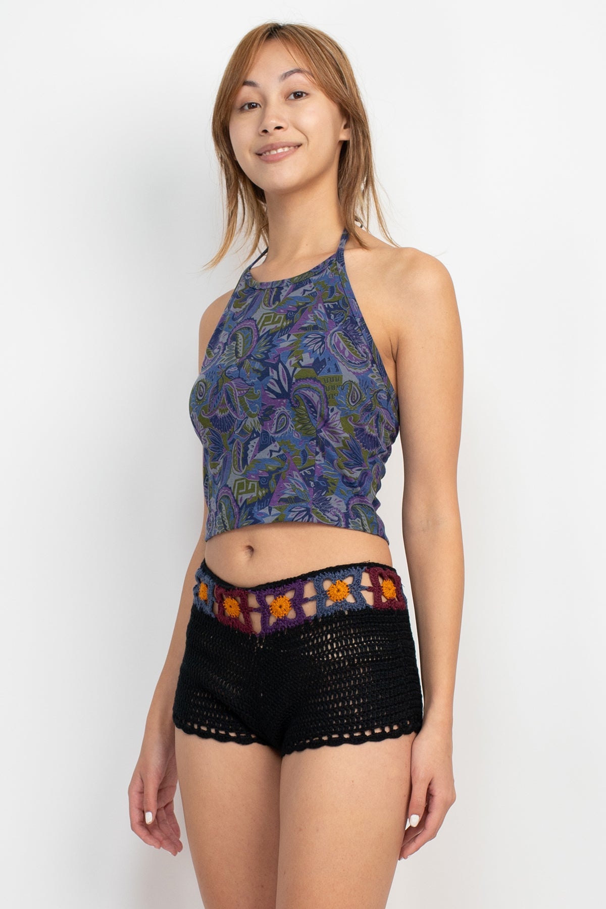 Women’s Cotton Jersey Paisley Halter Top | 60s & 70s Boho Style