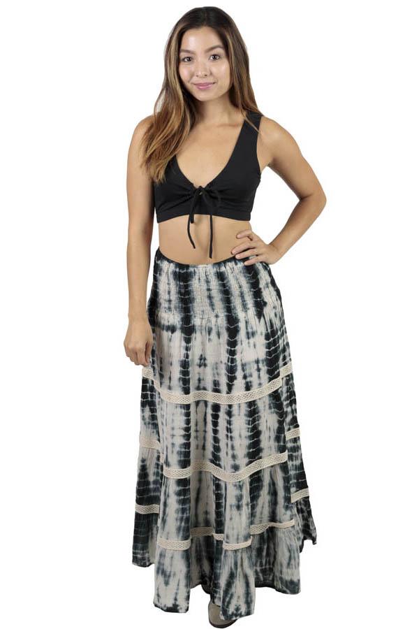 Women's Summer Cotton Tie Dye Gypsy Maxi Skirt