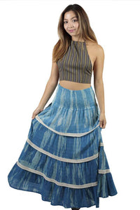 Women's Summer Cotton Tie Dye Gypsy Maxi Skirt