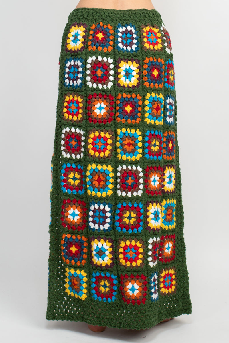 Patchwork Slit Crochet Skirt