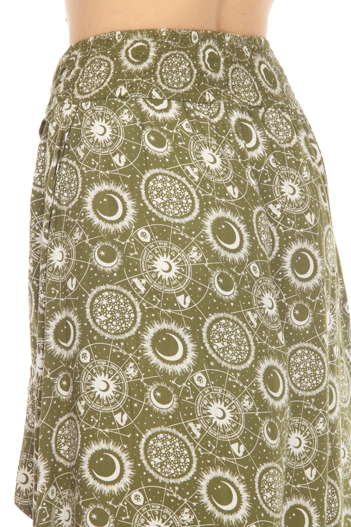 Women's Flowy Celestial Print Maxi Skirt w/ High Slit, Bow