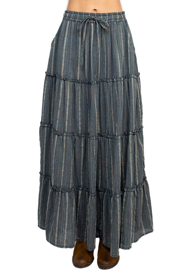 Stripe Tiered Maxi Skirt