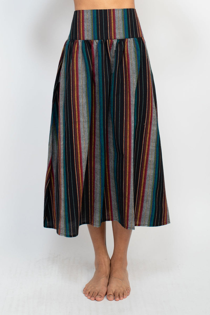 Striped A Line Midi Skirt