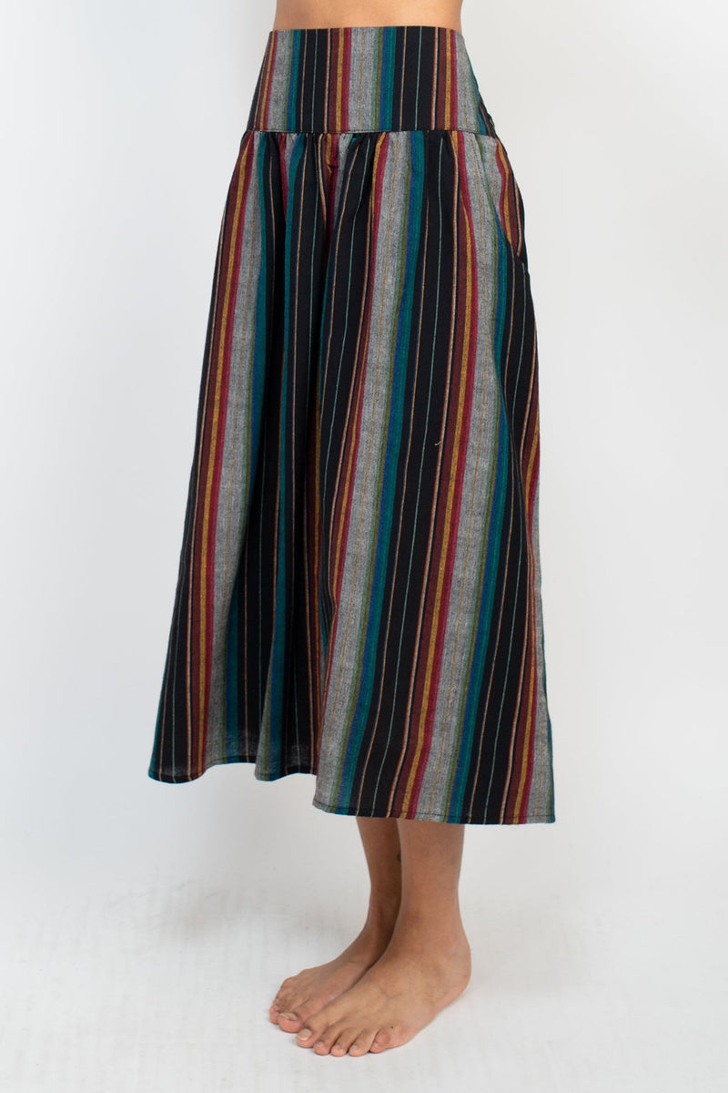 Striped A Line Midi Skirt