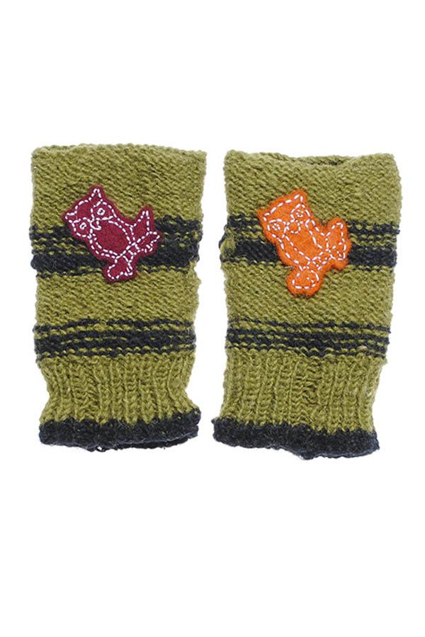 Hand knit woolen owl handwarmer with fleece lining