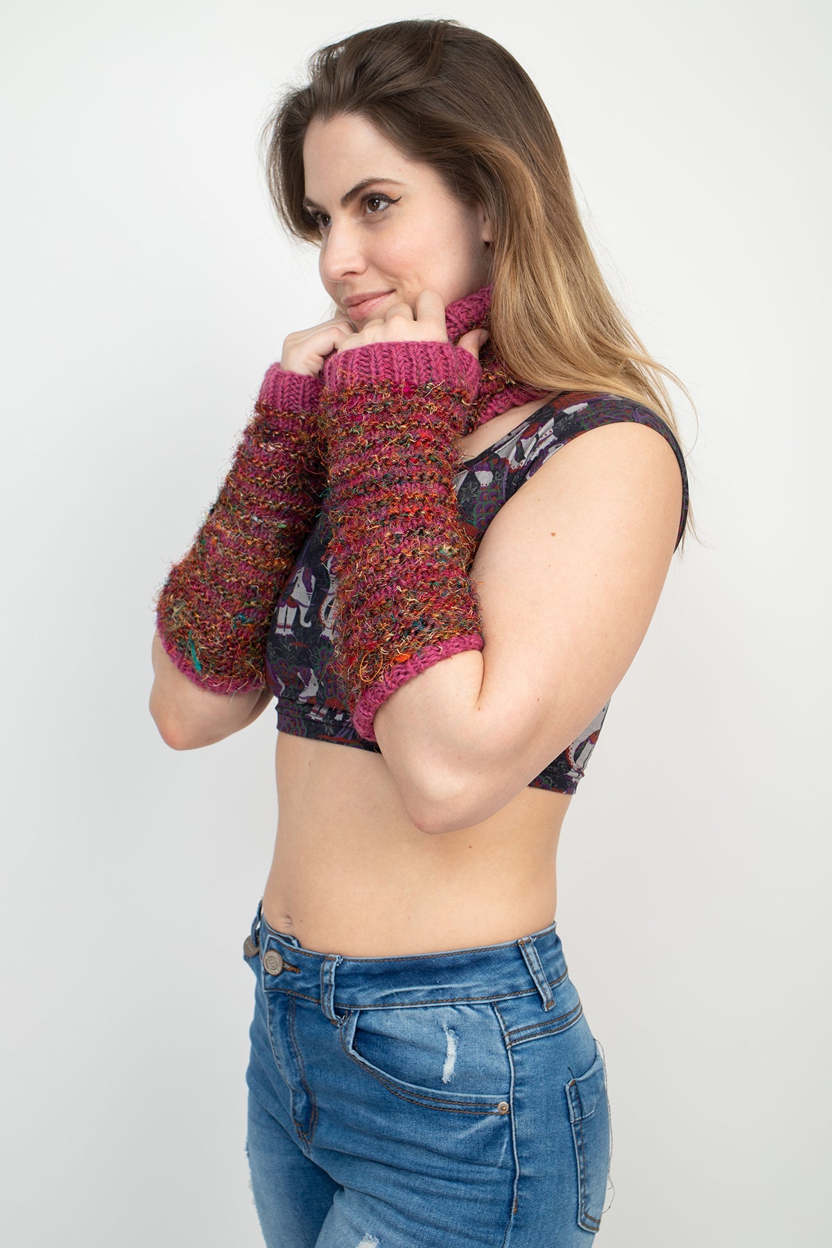 Multi Color Recycled Silk Fingerless Gloves