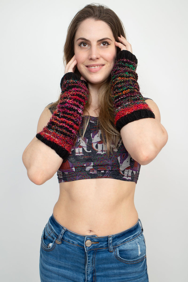 Multi Color Recycled Silk Fingerless Gloves