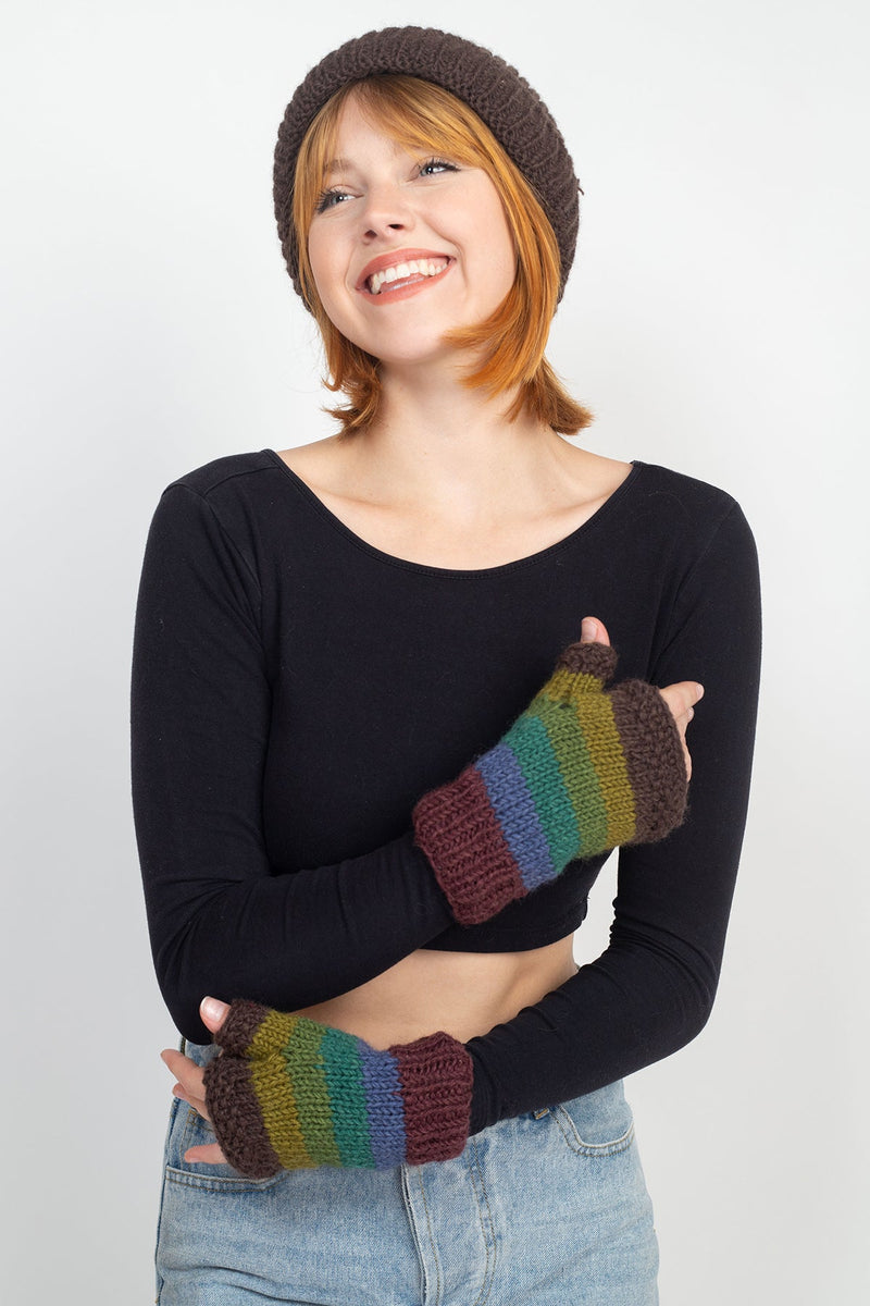 Multi Colored Striped Fingerless Gloves