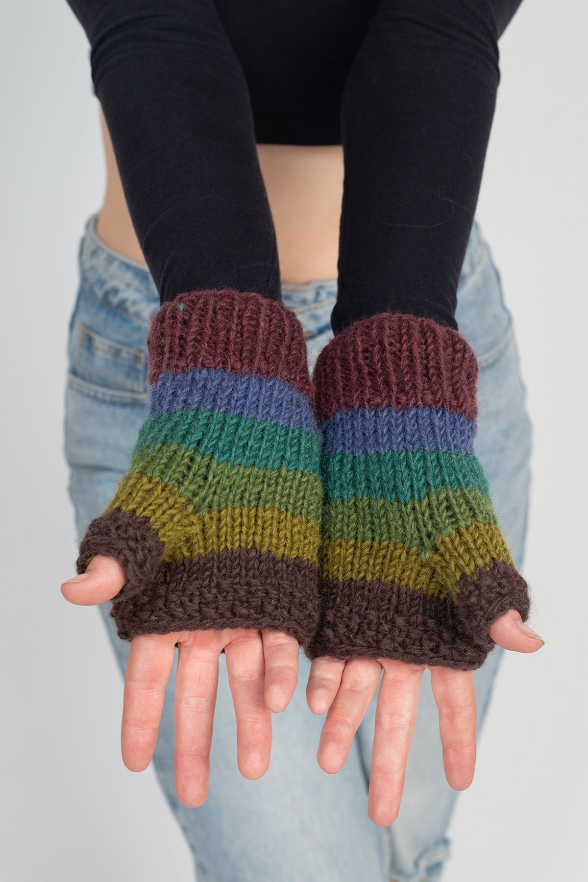 Multi Colored Striped Fingerless Gloves – Lakhay-Retail