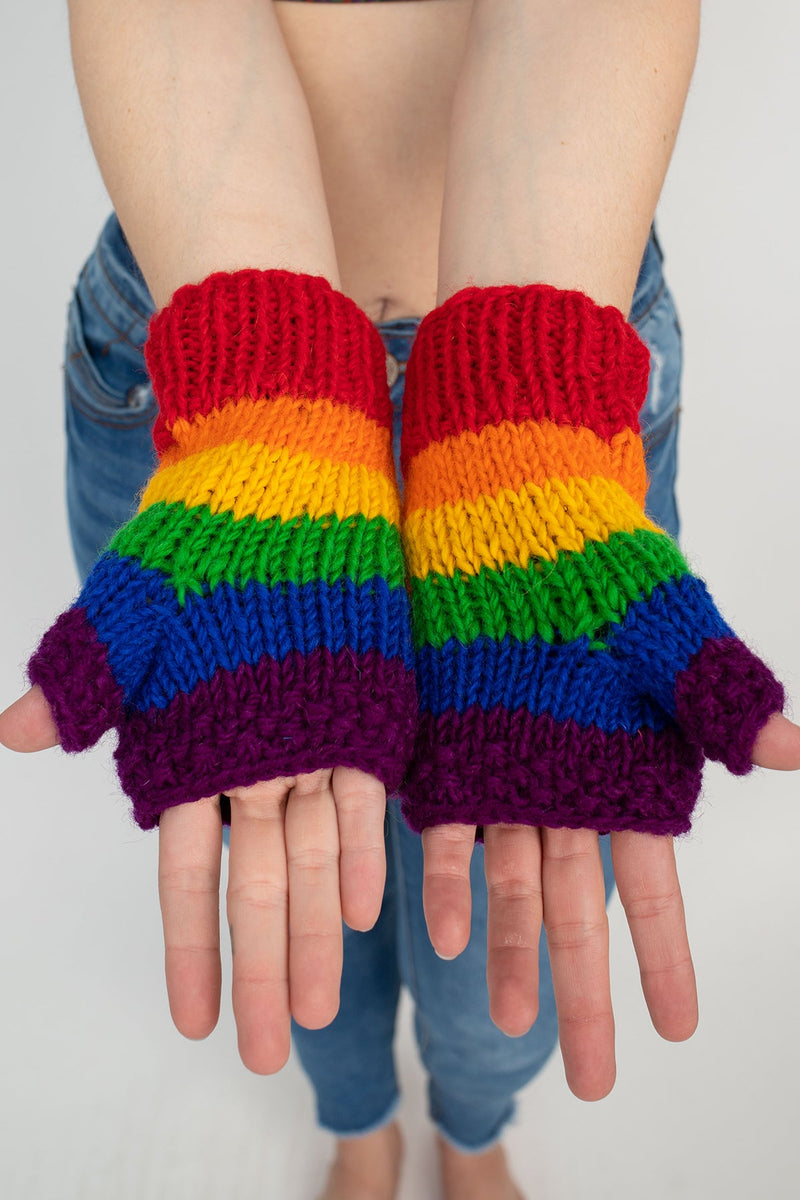 Multi Colored Striped Fingerless Gloves