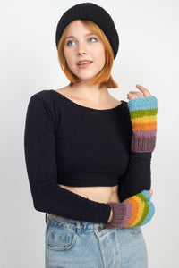 Multi Colored Striped Fingerless Gloves