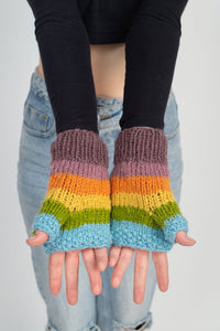 Multi Colored Striped Fingerless Gloves