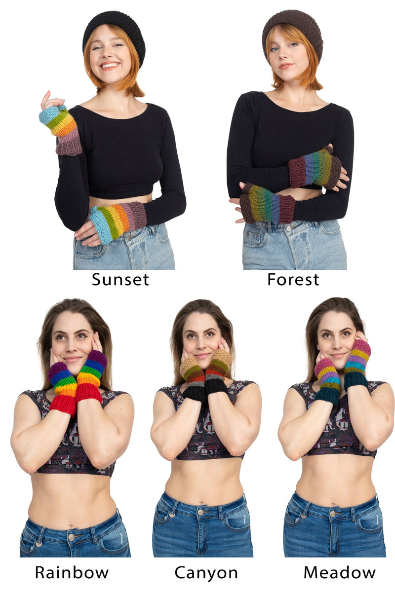 Multi Colored Striped Fingerless Gloves