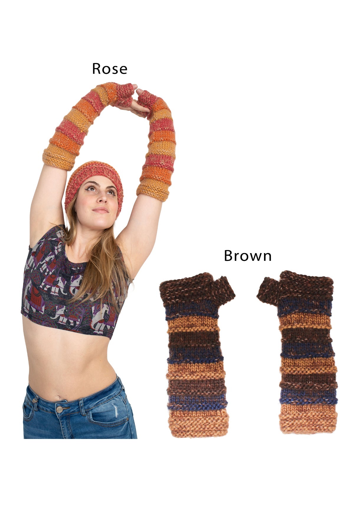 Faux Mohair Striped Armwarmers