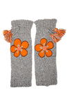 Winter hand knit fleece lined floral embroidery woolen legwarmer