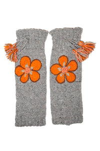 Winter hand knit fleece lined floral embroidery woolen legwarmer