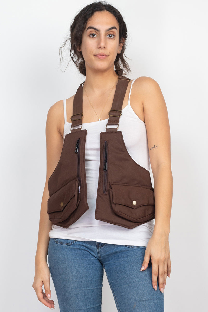 Steampunk Zip Pocket Canvas Vest Bag-One Size