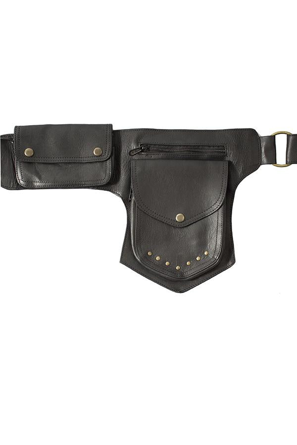 Leather Belt Bag Hip Purse Plain Black