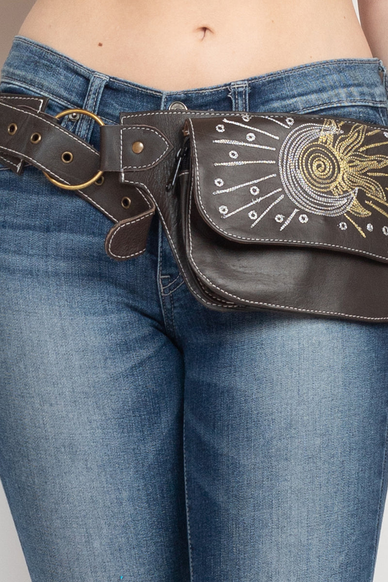 Celestial Embroidery Leather Hip Belt