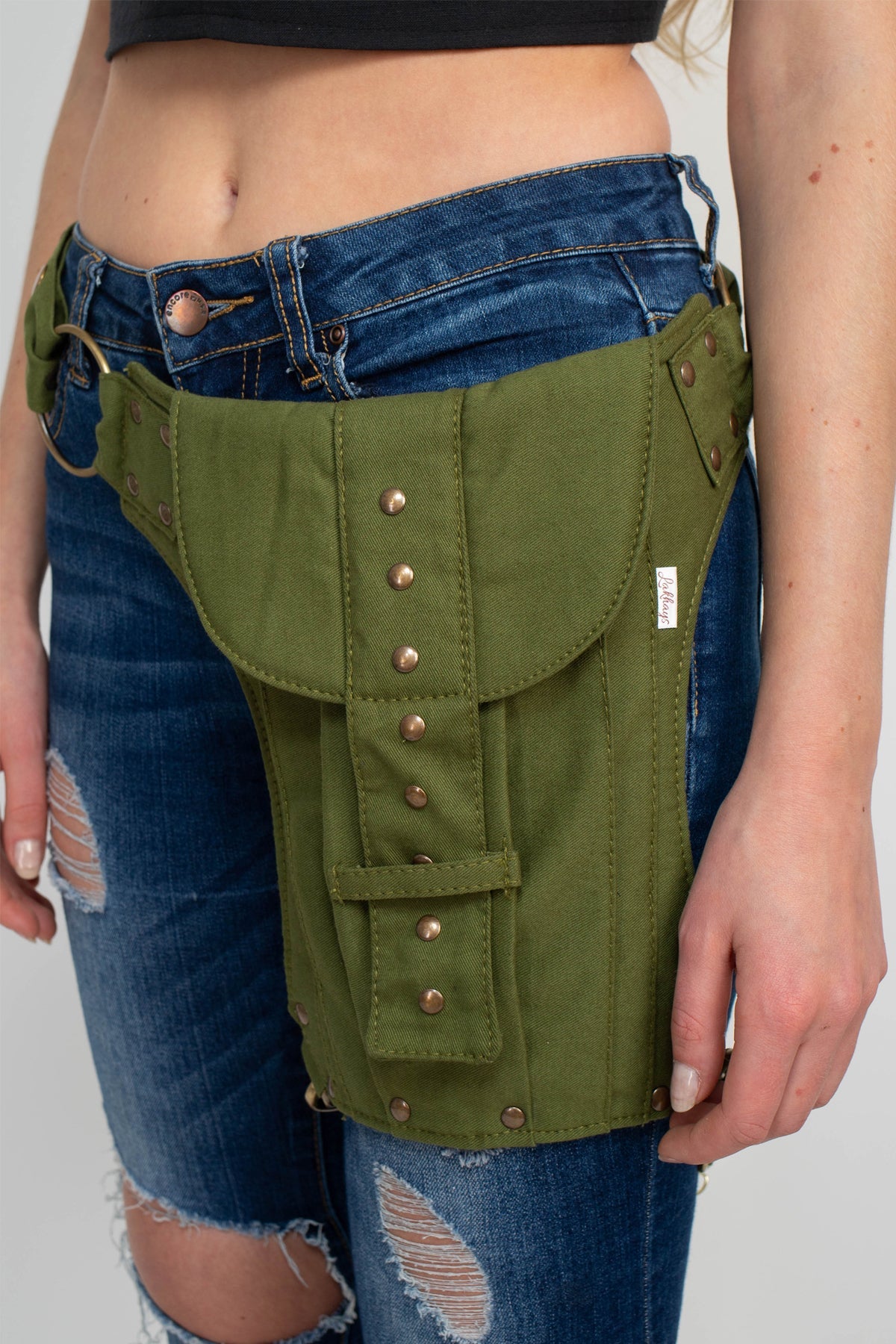 Adjustable Studded Cotton Canvas Belt Bag | Multiple Pockets