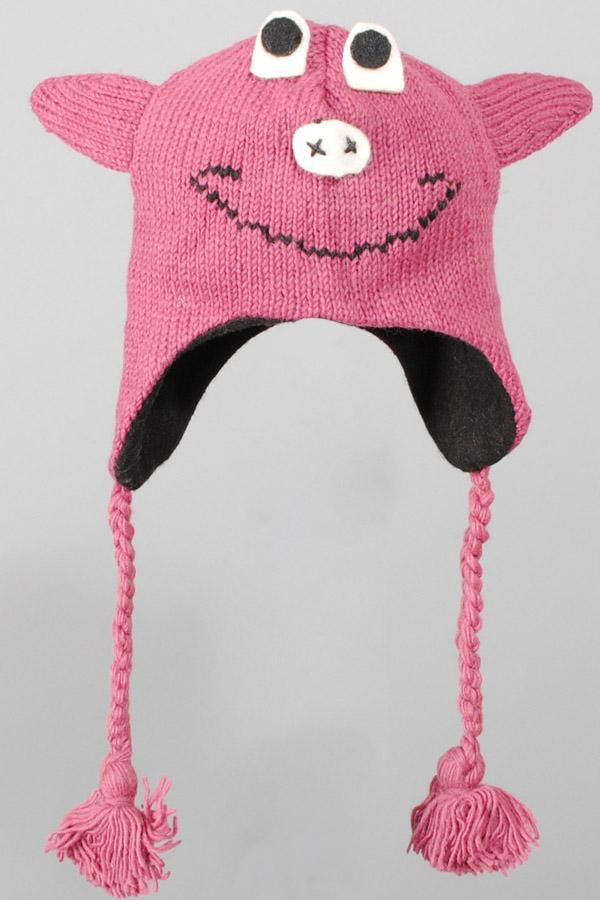 Womens Woolen Animal Hat Piggy Beanie