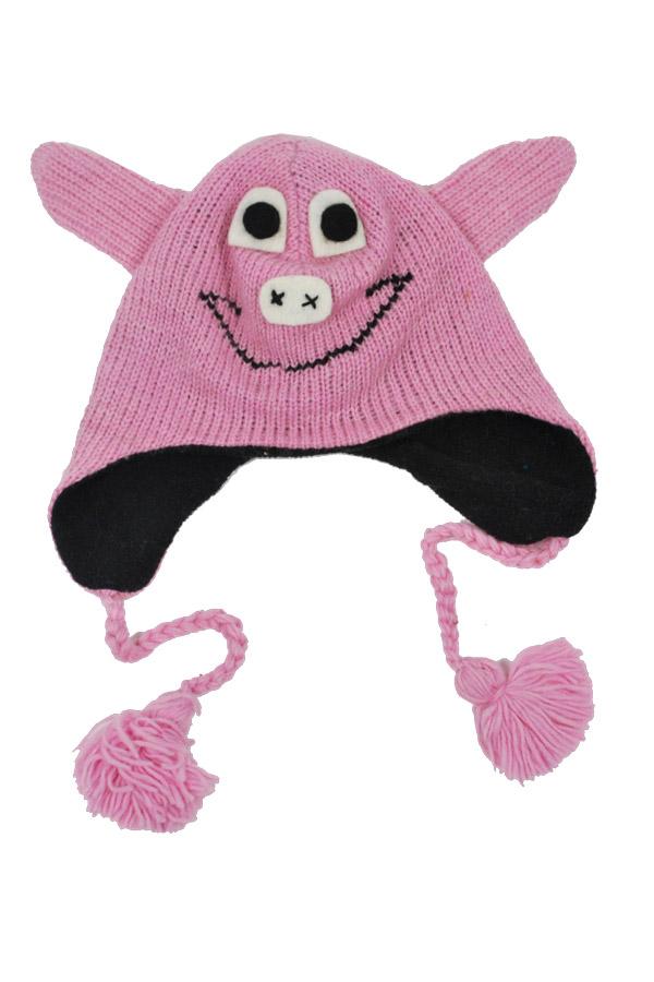 Womens Woolen Animal Hat Piggy Beanie