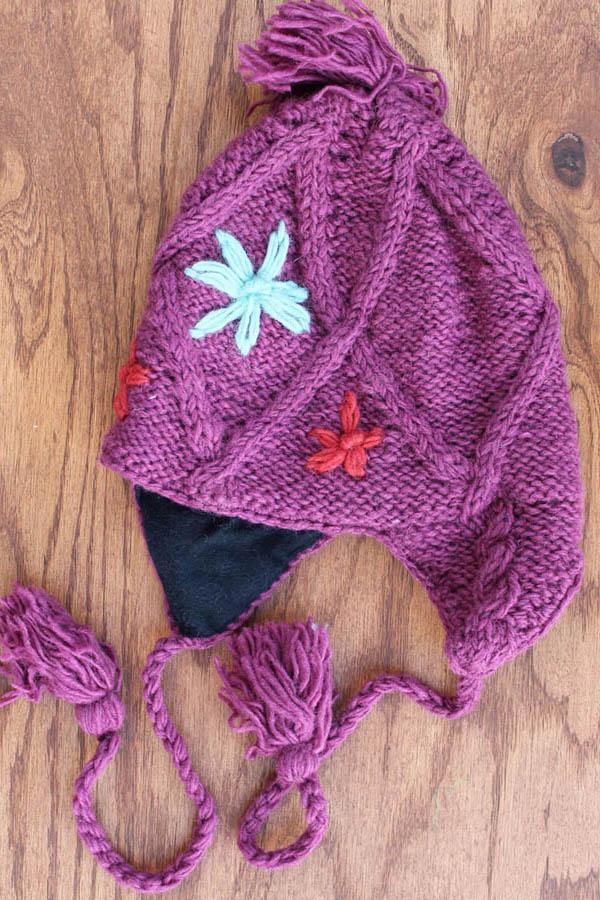 Flower knit woolen hat