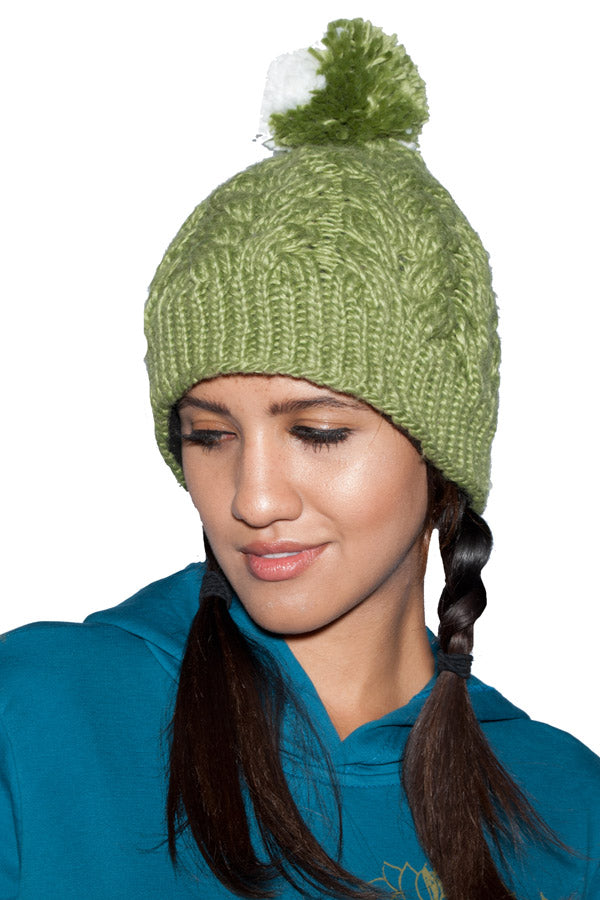 Unisex hand knit woolen pompom snowboarding/winter hat