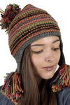Women's hand knit acrylic wool bella hat with pom poms