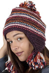 Women's hand knit acrylic wool bella hat with pom poms