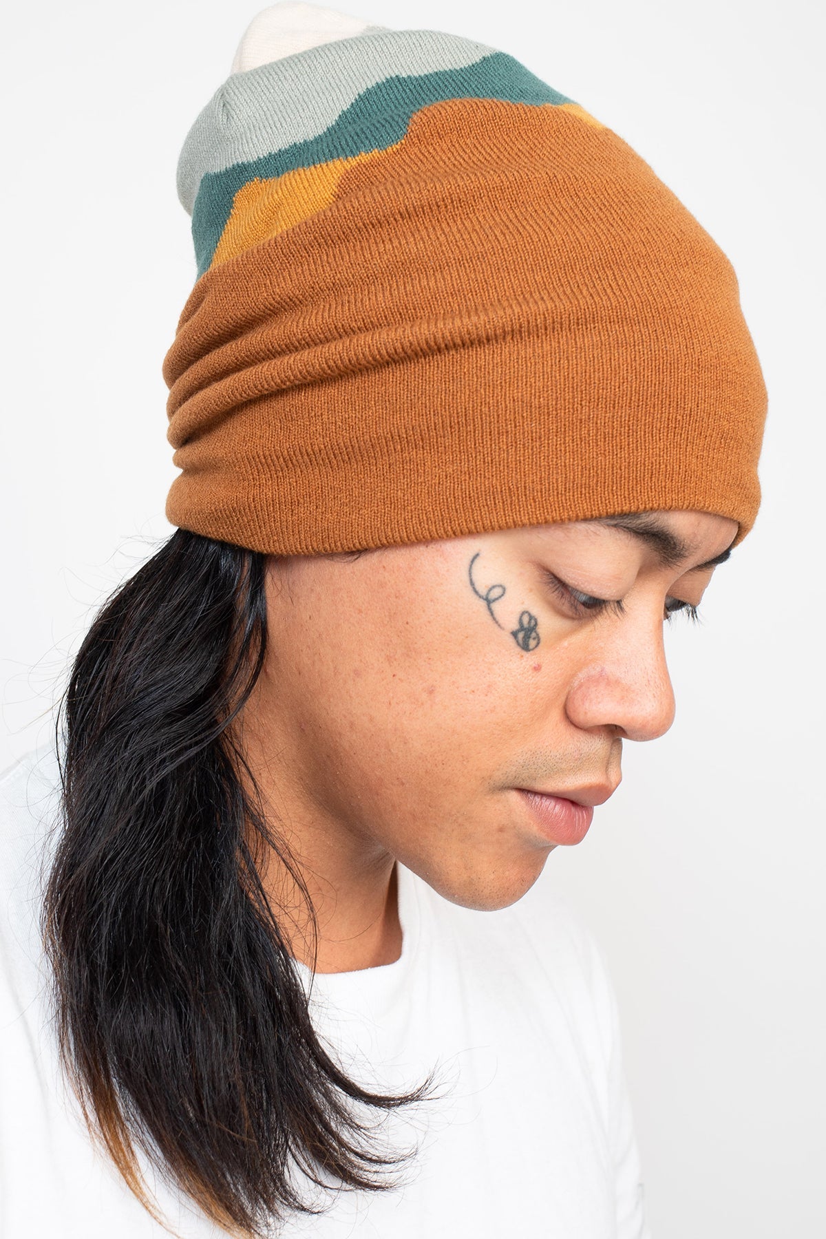 Stay cozy in our Machine Knit Mountain Landscape Beanie | Warm