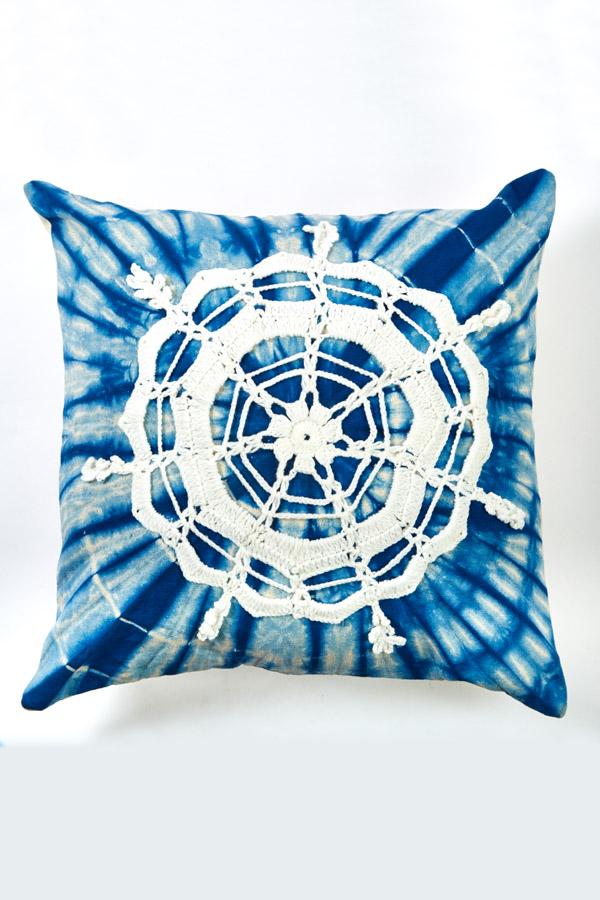 Hand Crocheted Mandala Snowflake Throw Pillow
