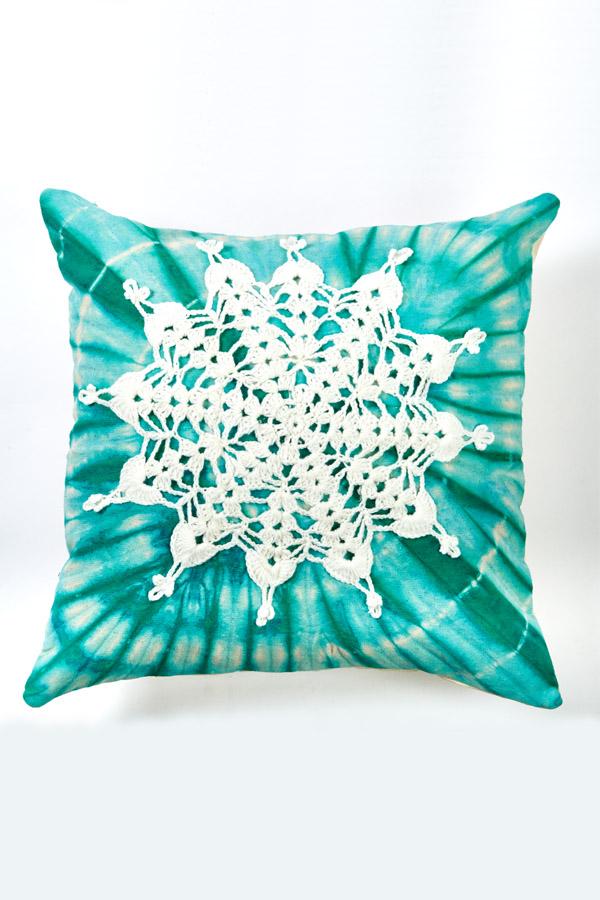 Hand Crocheted Mandala Snowflake Throw Pillow