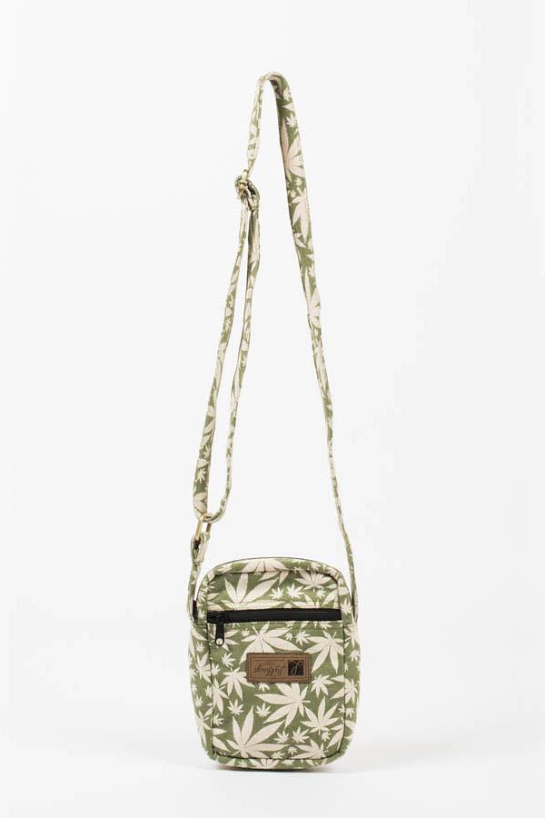 Green Subtle Cannabis Leaf Crossbody Bag Unique Stoner Fashion 