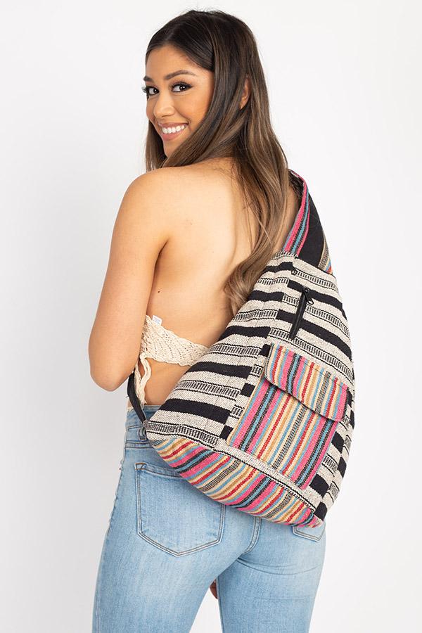 Rustic Stripe Crossbody Sling Backpack